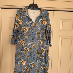 Kim Rogers Blue Floral V-Neck 3/4 sleeve Shift Dress